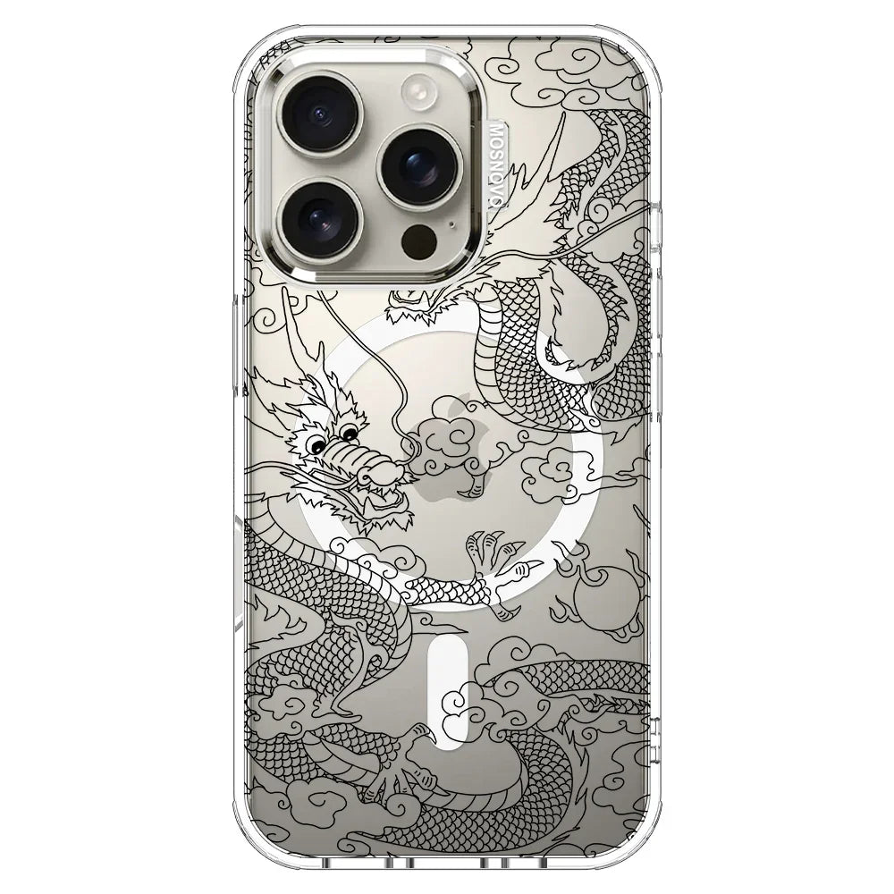Black Dragon Phone Case - iPhone 16 Pro Case Clear With MagSafe