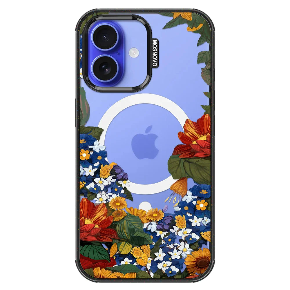 Floral Garden Phone Case - iPhone 16 Plus Case Clear Black ShockStone With MagSafe