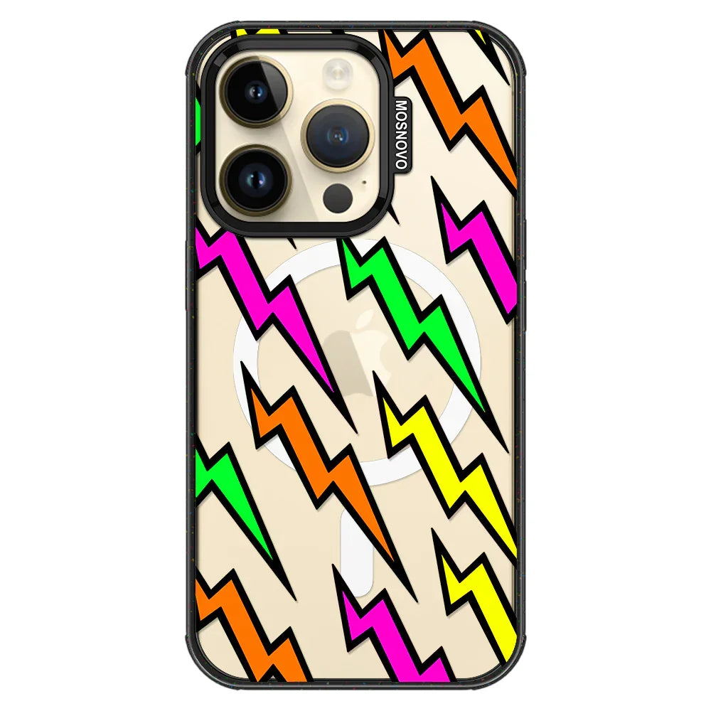 Colorful Lightning Phone Case - iPhone 14 Pro Case Clear Black ShockStone With MagSafe