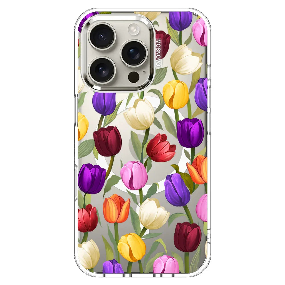 Colorful Tulips Phone Case - iPhone 16 Pro Case Clear With MagSafe