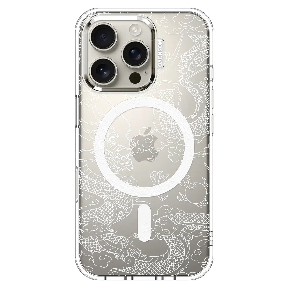 White Dragon Phone Case - iPhone 16 Pro Case Clear With MagSafe
