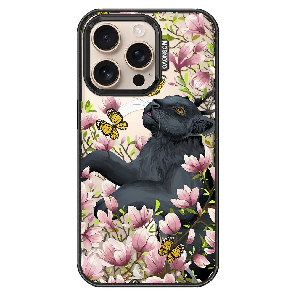 Black Leopard Garden Phone Case - iPhone 16 Pro Case Clear Black ShockStone With MagSafe