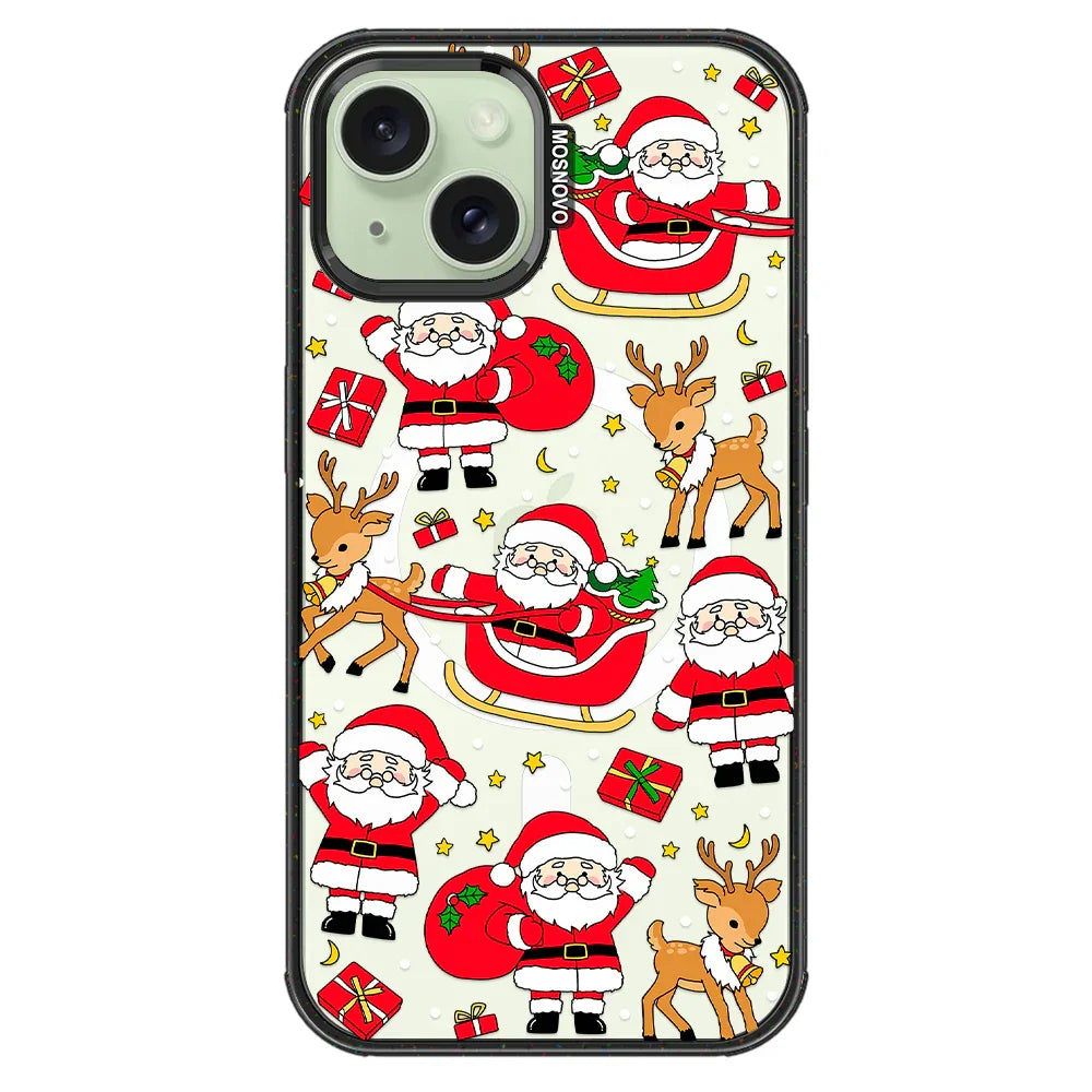 Cute Santa Claus Deer Phone Case - iPhone 15 Plus Case Clear Black ShockStone With MagSafe