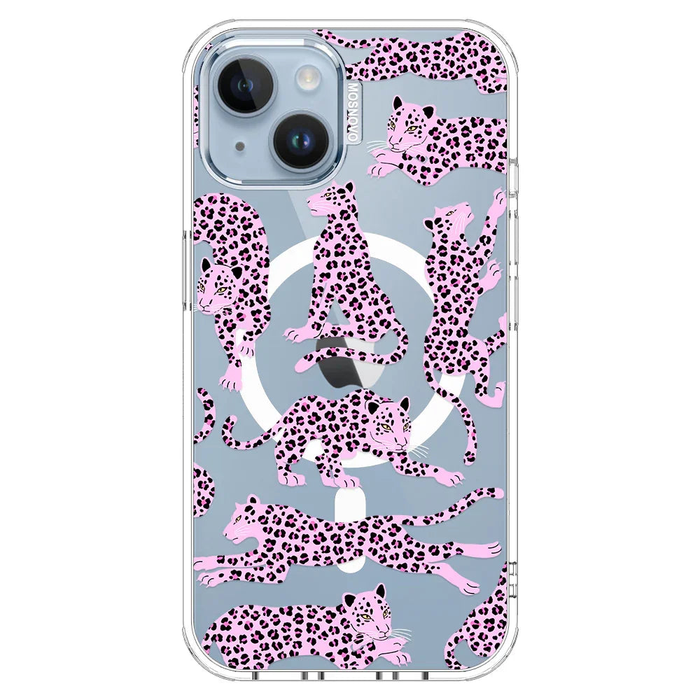 Pink Leopard Phone Case - iPhone 14 Case Clear With MagSafe
