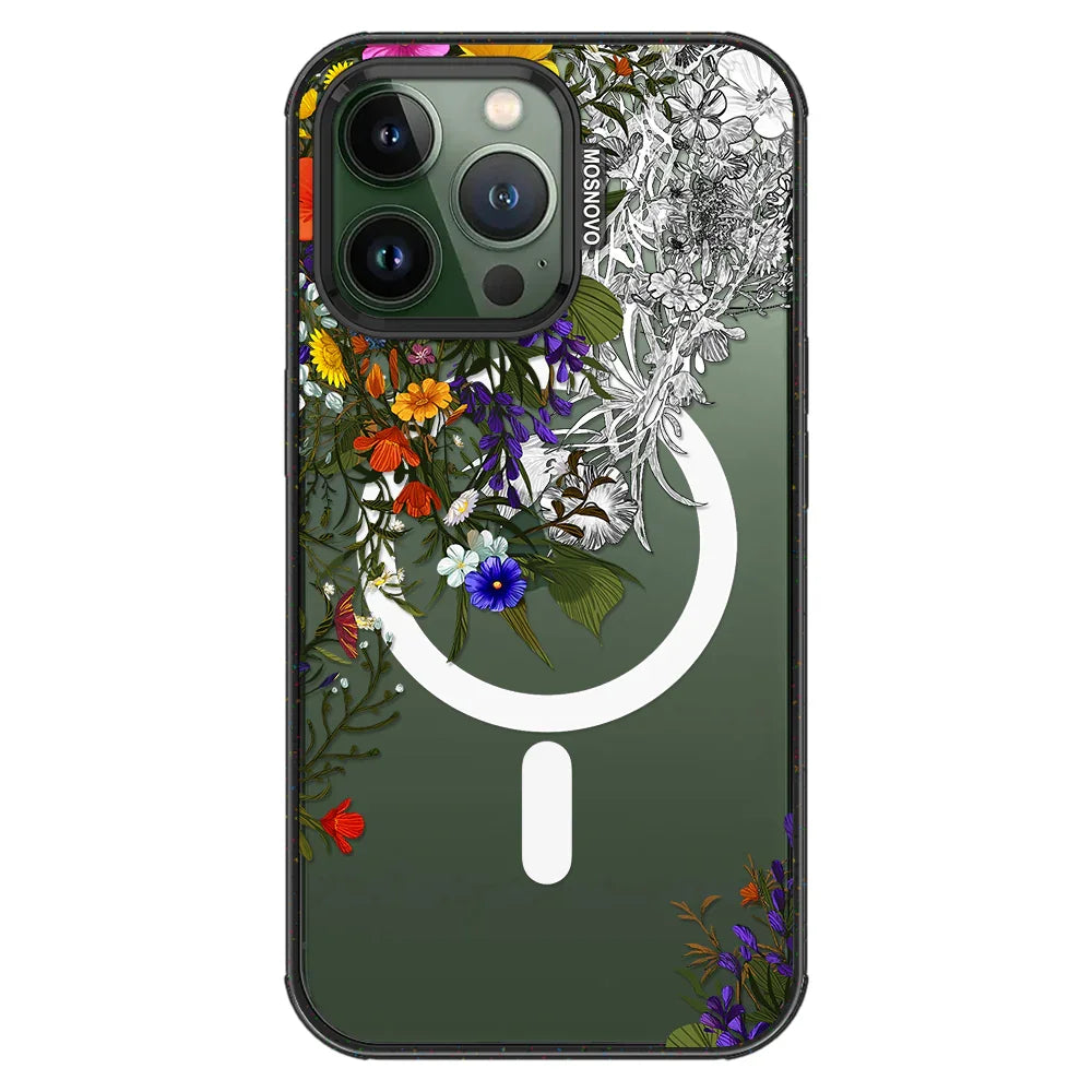 Spring Meadow Phone Case - iPhone 13 Pro Case Clear Black ShockStone With MagSafe