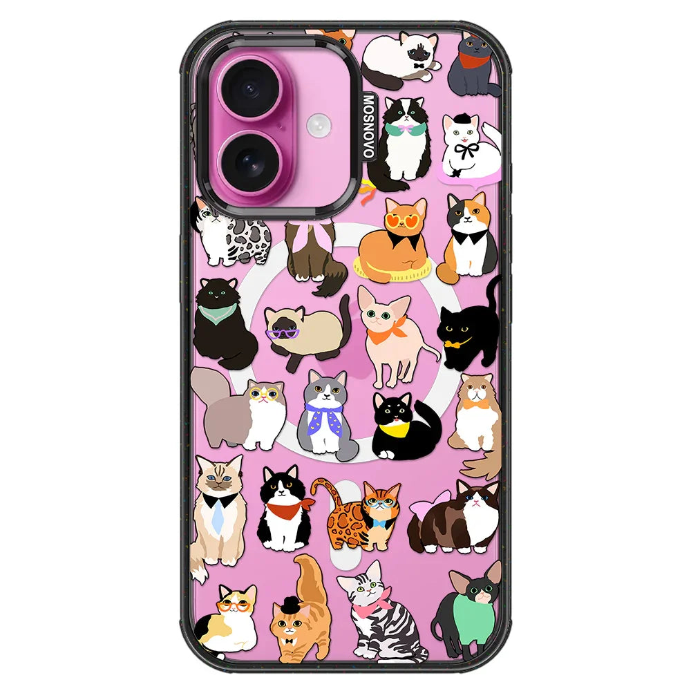Cute Cat Phone Case - iPhone 16 Case Clear Black ShockStone With MagSafe