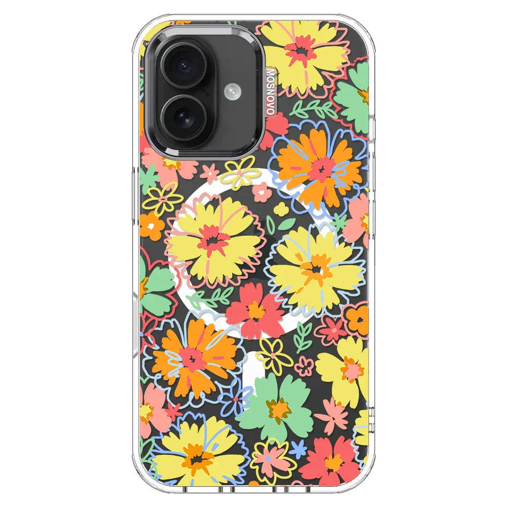 Retro Boho Hippie Flowers Phone Case - iPhone 16 Plus Case Clear With MagSafe