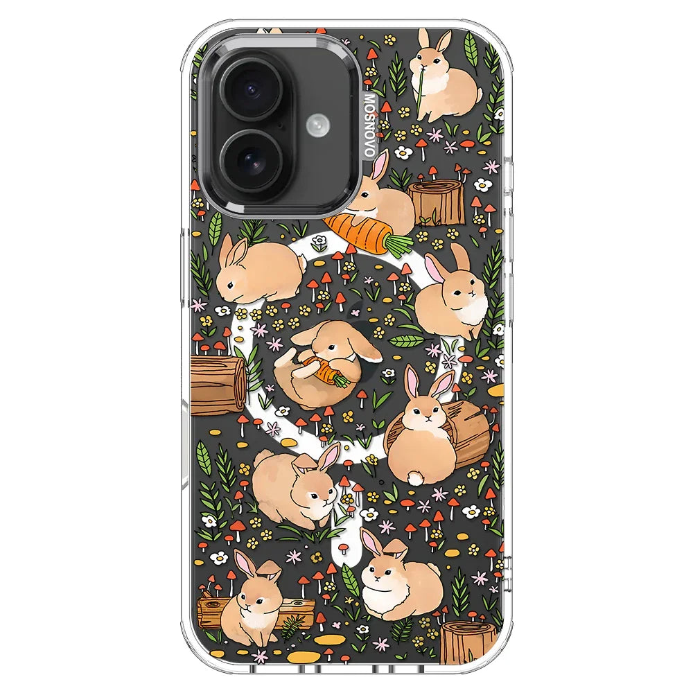 Cute Bunny Garden Phone Case - iPhone 16 Case Clear With MagSafe
