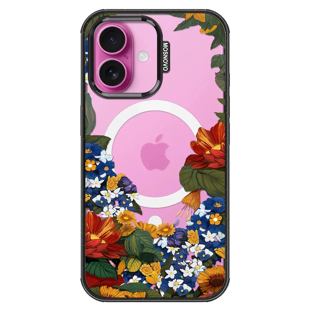 Floral Garden Phone Case - iPhone 16 Plus Case Clear Black ShockStone With MagSafe