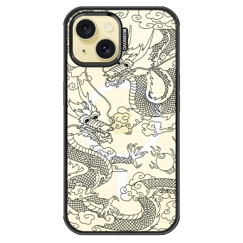 Black Dragon Phone Case - iPhone 15 Case Clear Black ShockStone With MagSafe