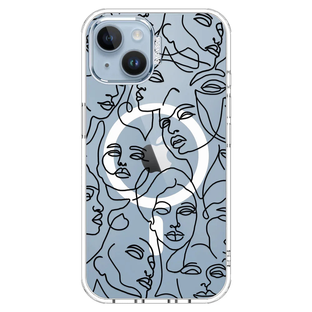 Abstract Face Line Art Phone Case - iPhone 14 Plus Case Clear With MagSafe