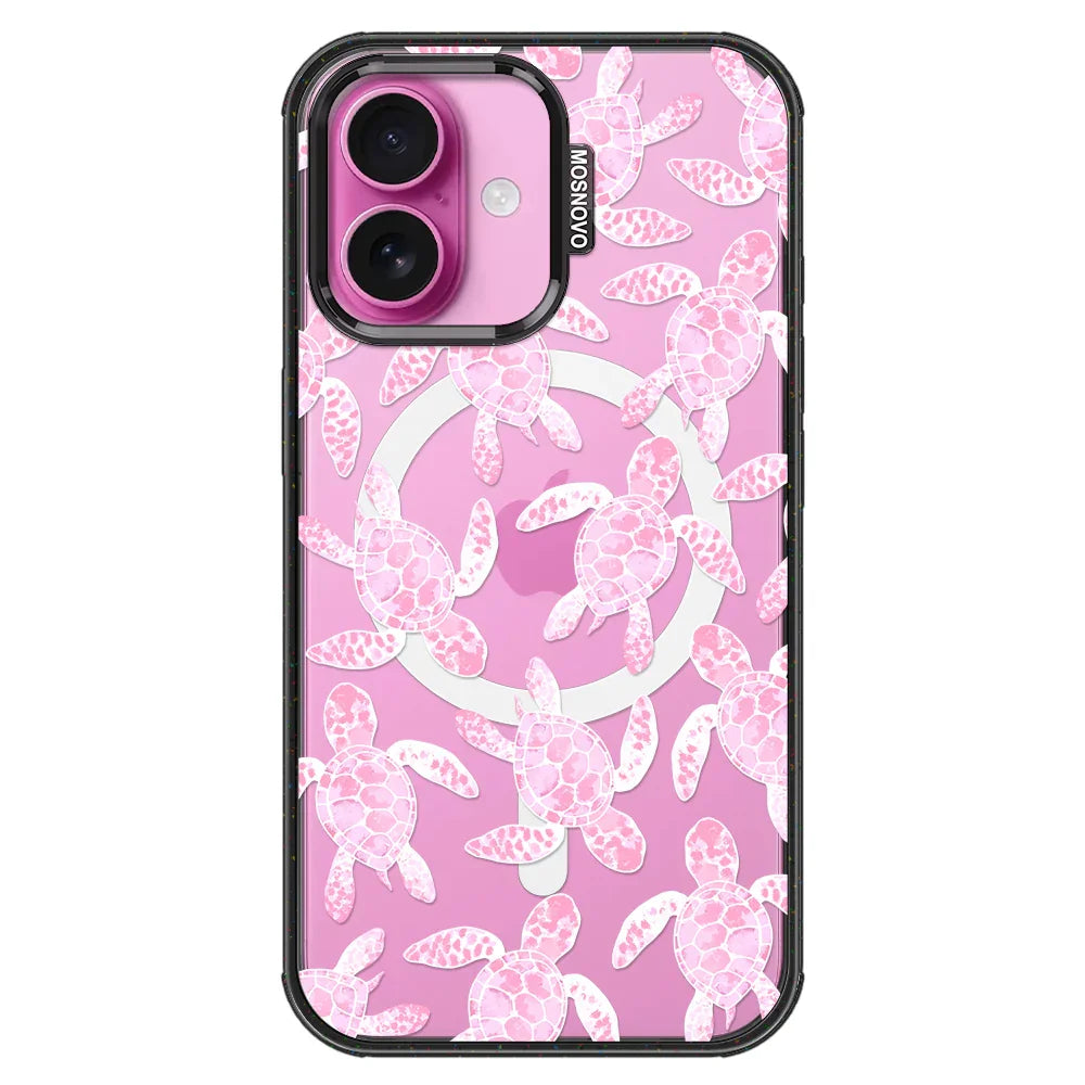 Pink Turtle Phone Case - iPhone 16 Plus Case Clear Black ShockStone With MagSafe