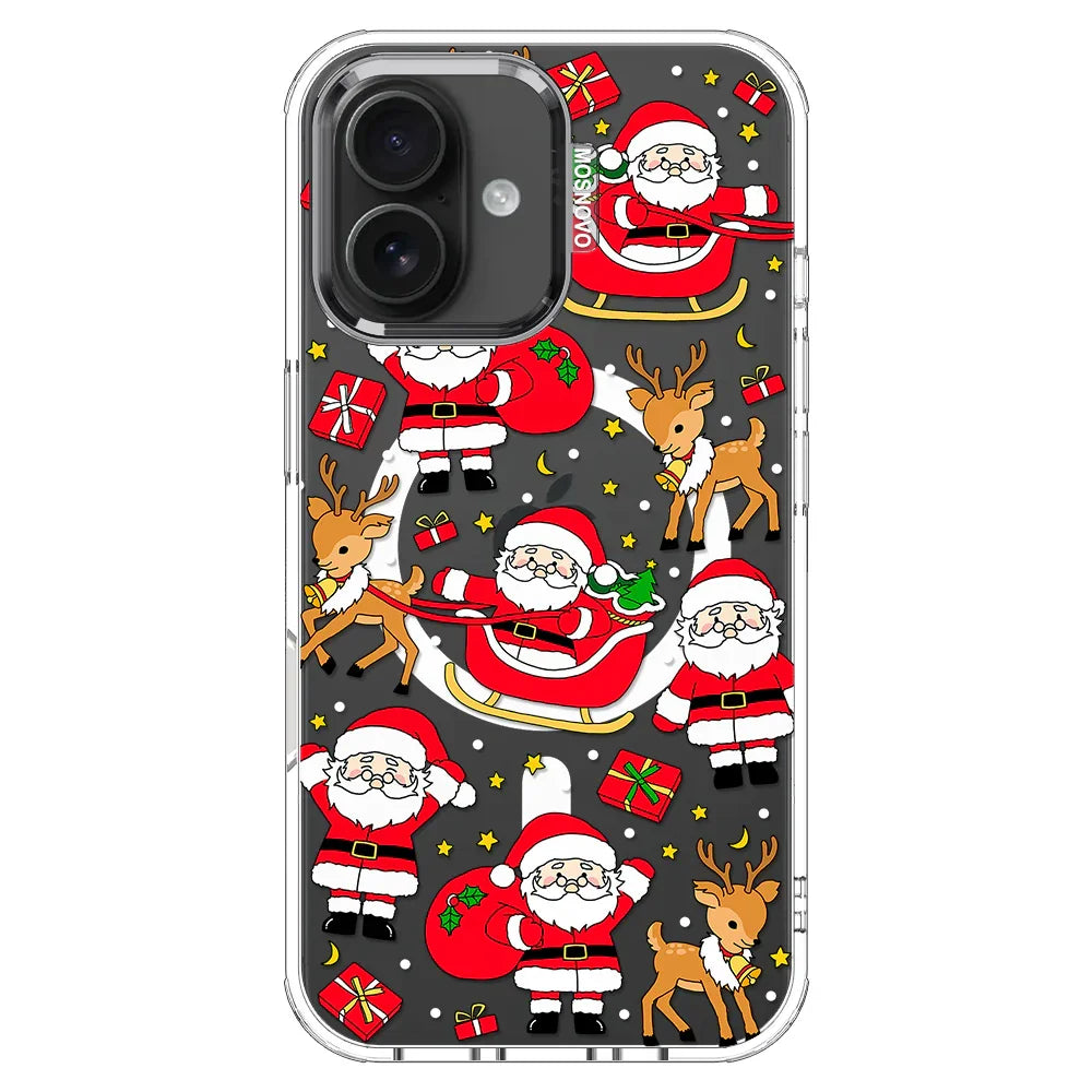 Cute Santa Claus Deer Phone Case - iPhone 16 Case Clear With MagSafe