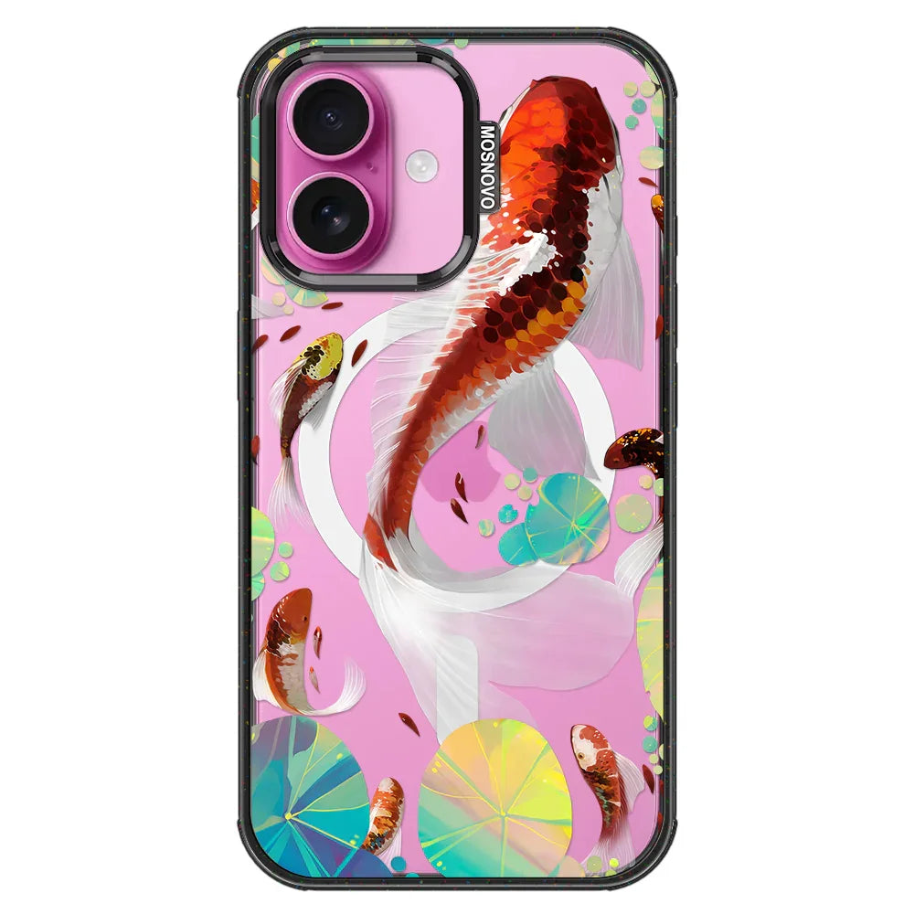 Koi Art Phone Case - iPhone 16 Case Clear Black ShockStone With MagSafe