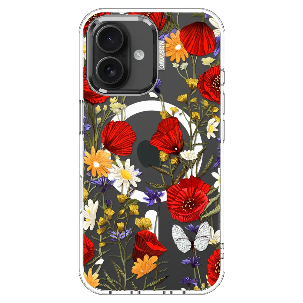 Poppy Floral Phone Case - iPhone 16 Plus Case Clear With MagSafe