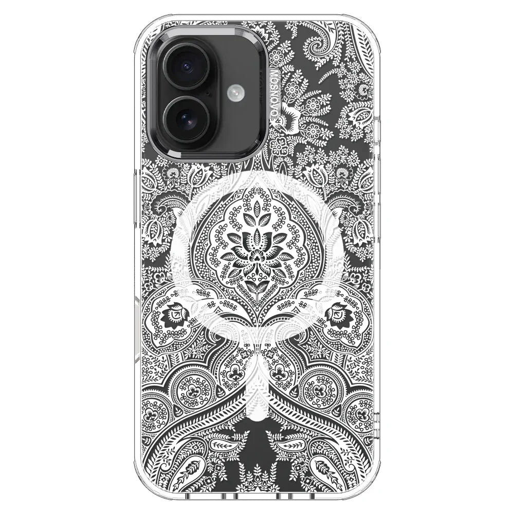 White Damask Phone Case - iPhone 16 Plus Case Clear With MagSafe