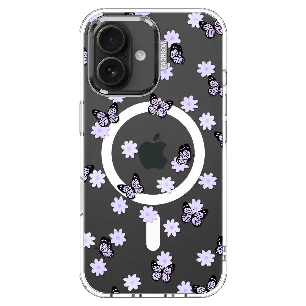 Lilac Butterfly Phone Case - iPhone 16 Case Clear With MagSafe