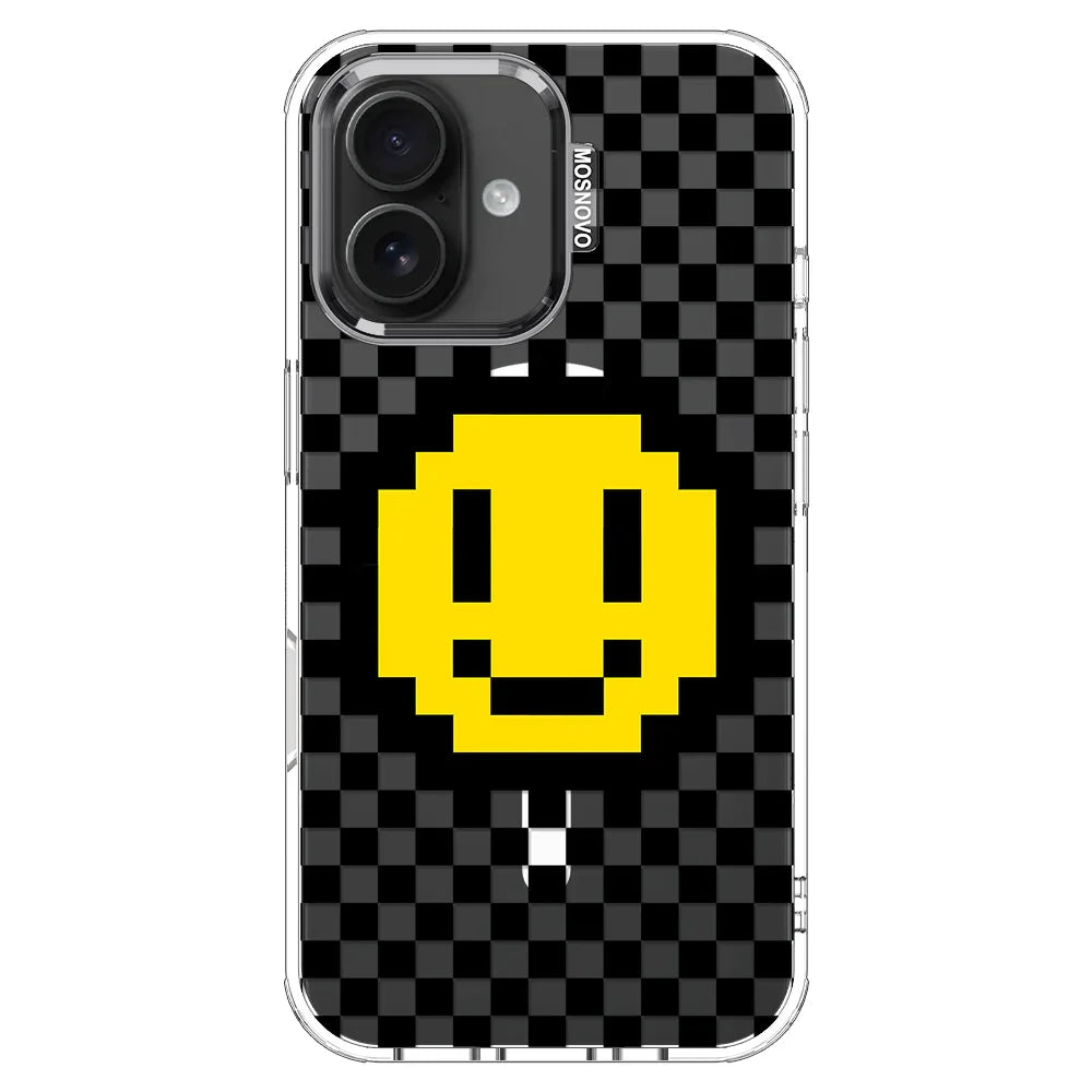 Smile Checkered Phone Case - iPhone 16 Case Clear With MagSafe