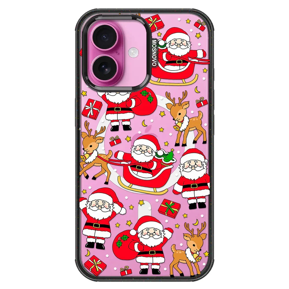 Cute Santa Claus Deer Phone Case - iPhone 16 Case Clear Black ShockStone With MagSafe