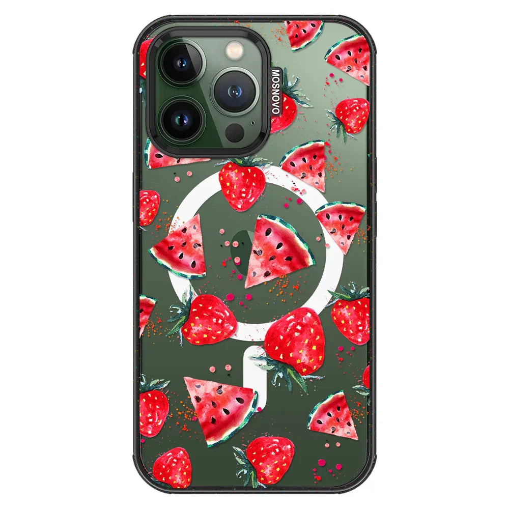 Watermelon Strawberry Phone Case - iPhone 13 Pro Case Clear Black ShockStone With MagSafe
