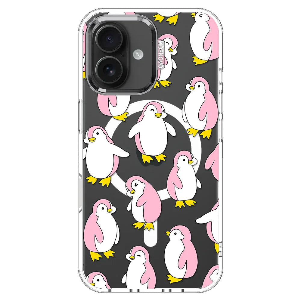 Pink Penguins Phone Case - iPhone 16 Plus Case Clear With MagSafe