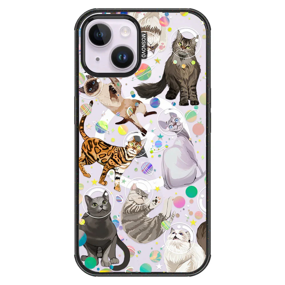 Space Cat Phone Case - iPhone 14 Case Clear Black ShockStone With MagSafe