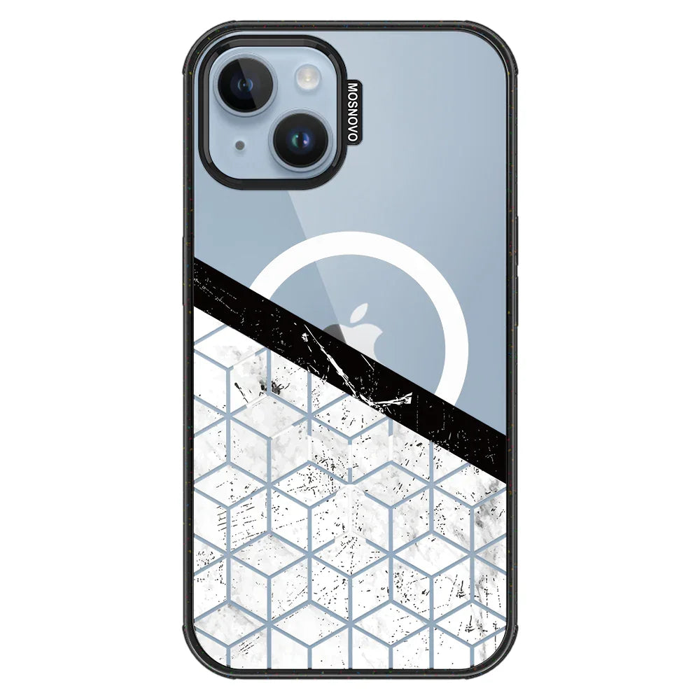 Marble Block Art Phone Case - iPhone 14 Plus Case Clear Black ShockStone With MagSafe