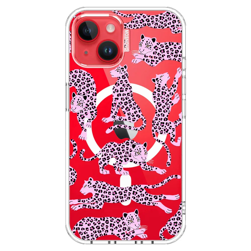 Pink Leopard Phone Case - iPhone 14 Case Clear With MagSafe