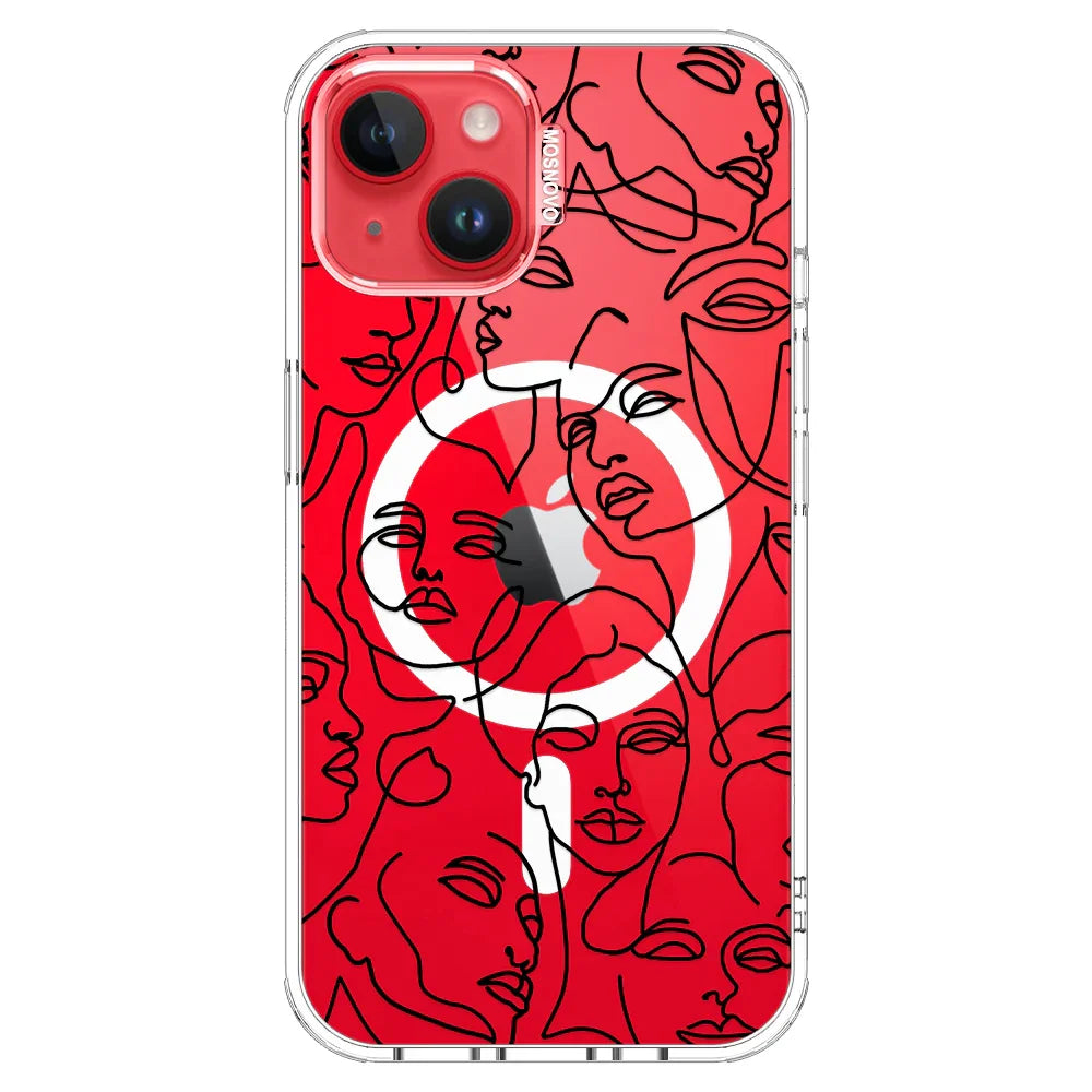 Abstract Face Line Art Phone Case - iPhone 14 Plus Case Clear With MagSafe