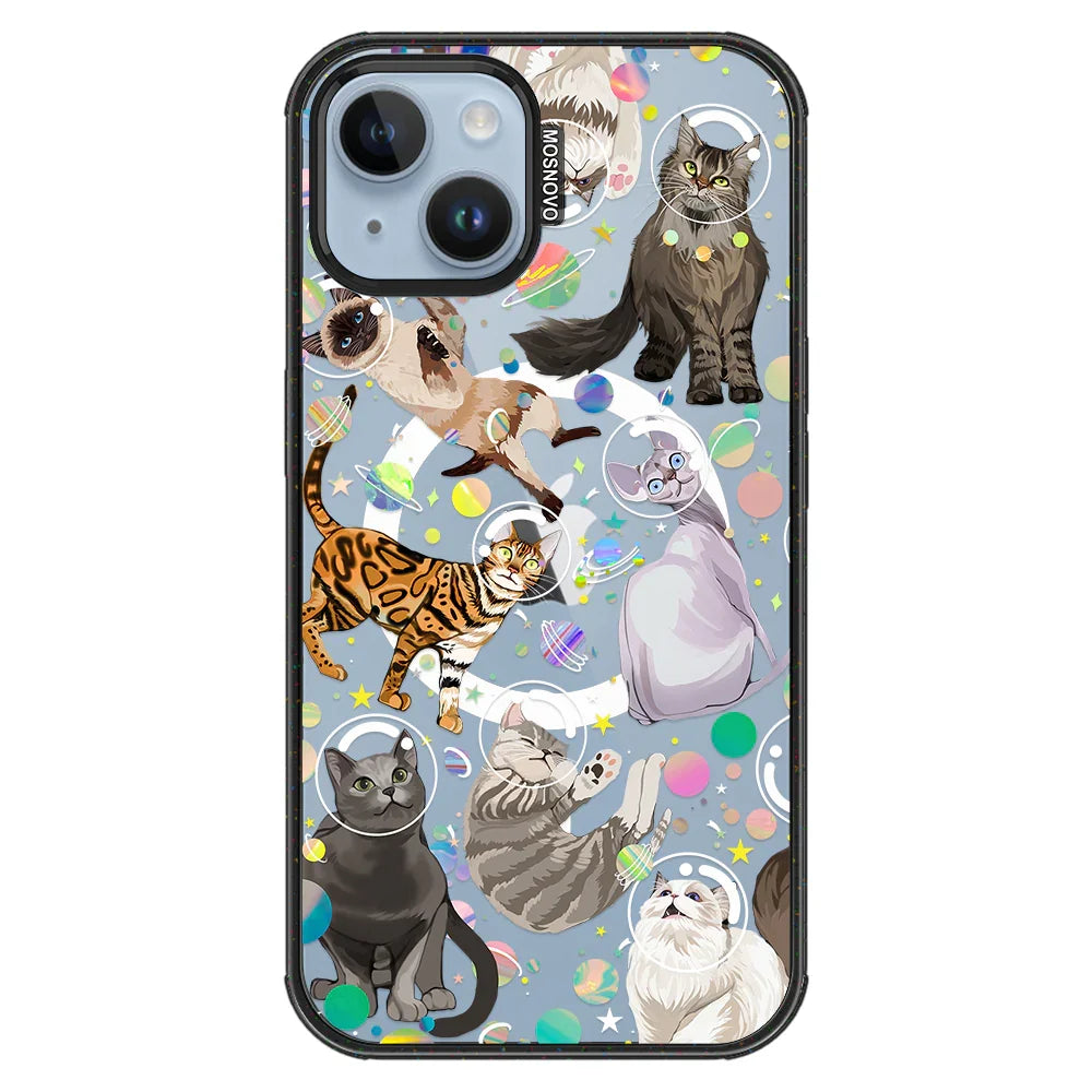 Space Cat Phone Case - iPhone 14 Case Clear Black ShockStone With MagSafe