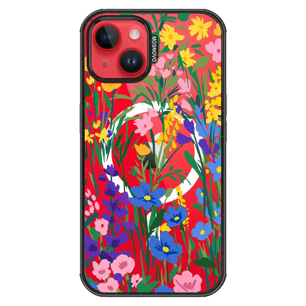 Spring Flower Phone Case - iPhone 13 Case Clear Black ShockStone With MagSafe