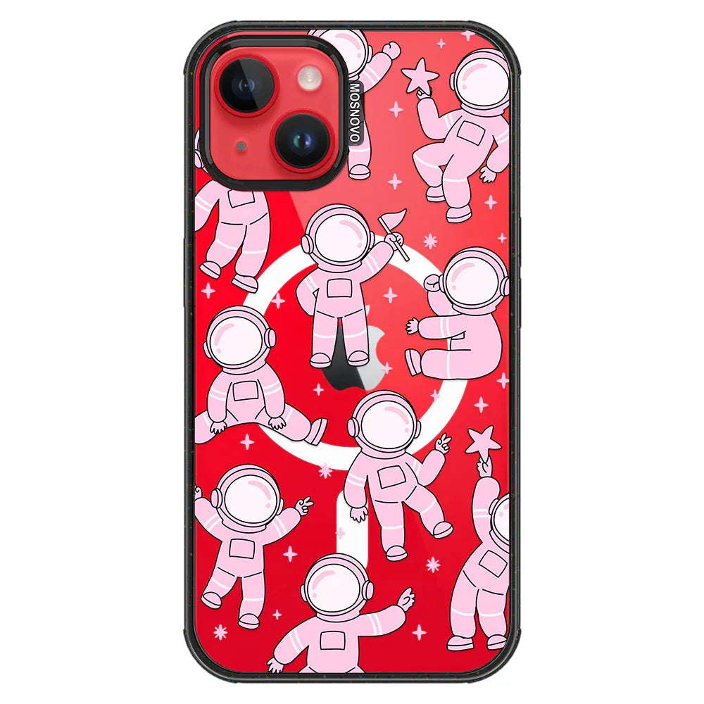 Pink Astronaut Phone Case - iPhone 13 Case Clear Black ShockStone With MagSafe