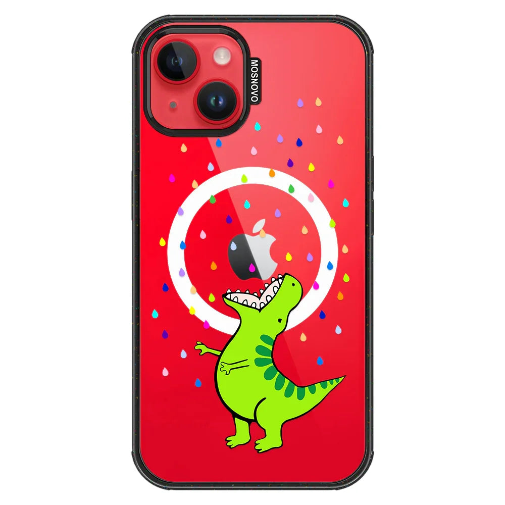 Rainbow Dinosaur Phone Case - iPhone 13 Case Clear Black ShockStone With MagSafe