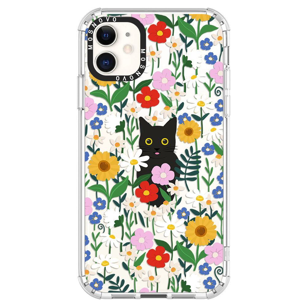 Black Cat in Garden Phone Case - iPhone 11 Case - MOSNOVO