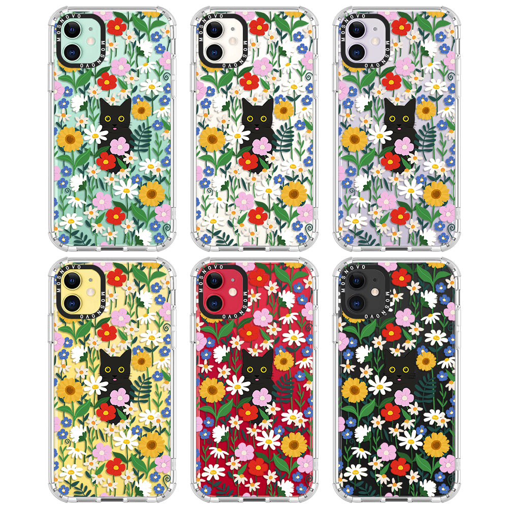 Black Cat in Garden Phone Case - iPhone 11 Case - MOSNOVO
