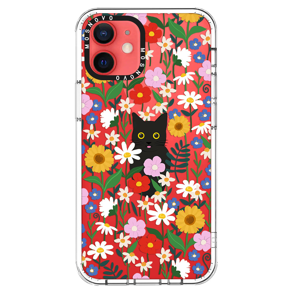 Black Cat in Garden Phone Case - iPhone 12 Mini Case - MOSNOVO