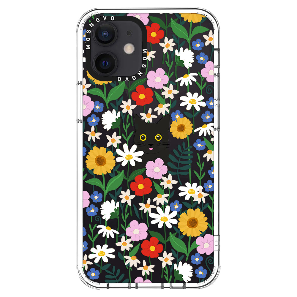Black Cat in Garden Phone Case - iPhone 12 Mini Case - MOSNOVO