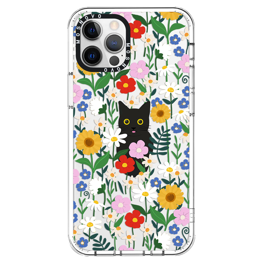 Black Cat in Garden Phone Case - iPhone 12 Pro Case - MOSNOVO