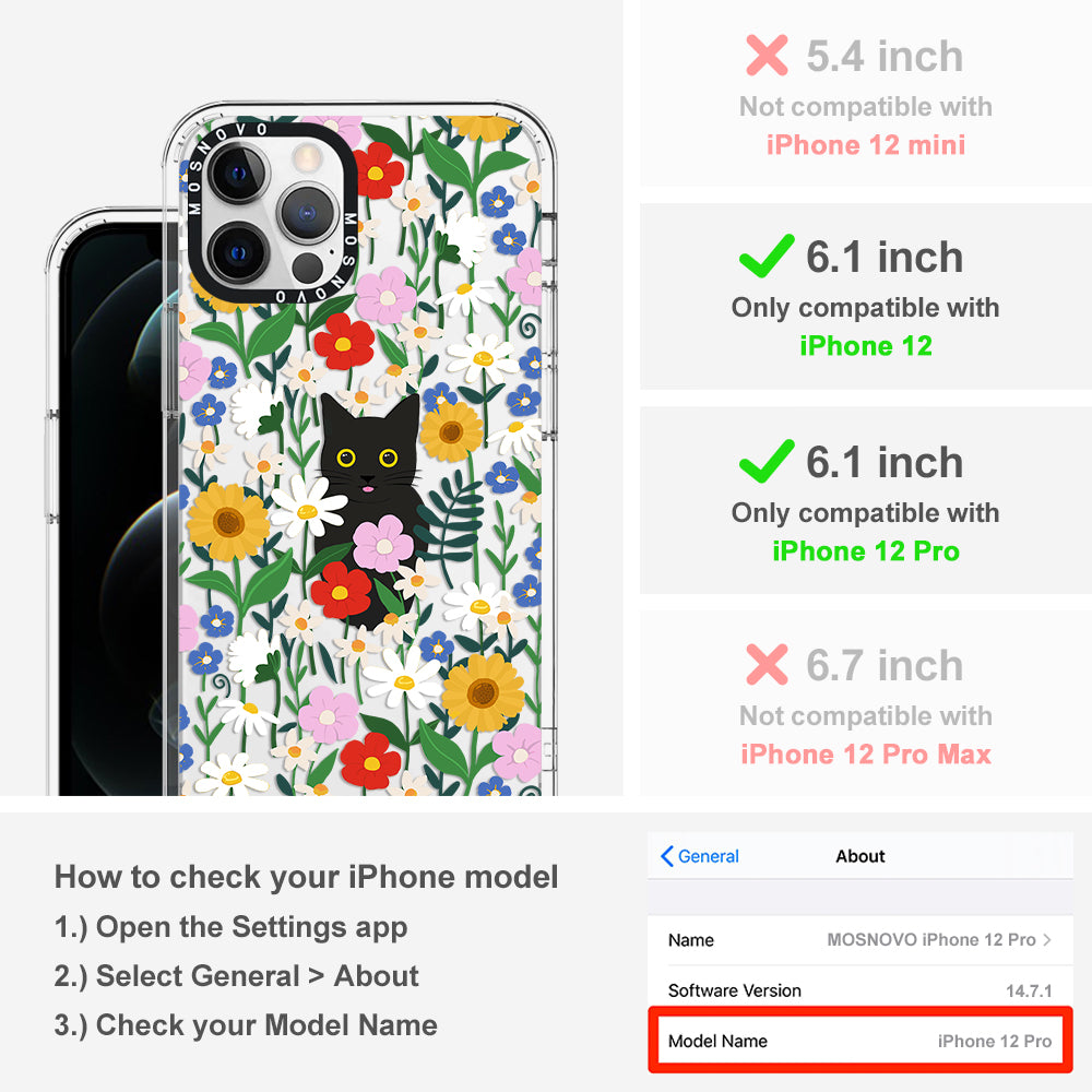Black Cat in Garden Phone Case - iPhone 12 Pro Case - MOSNOVO