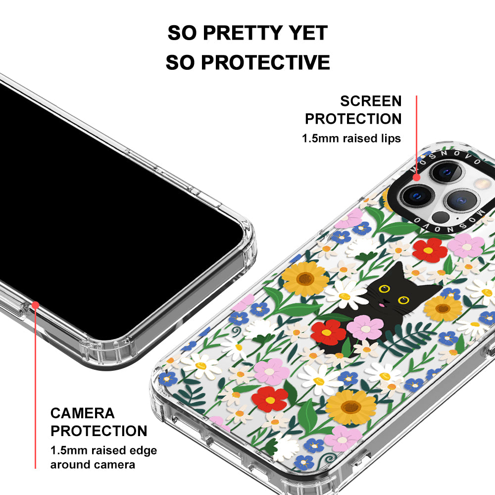 Black Cat in Garden Phone Case - iPhone 12 Pro Max Case - MOSNOVO