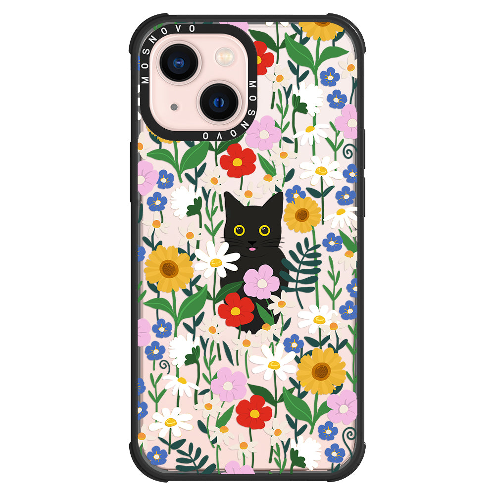 Black Cat in Garden Phone Case - iPhone 13 Case - MOSNOVO
