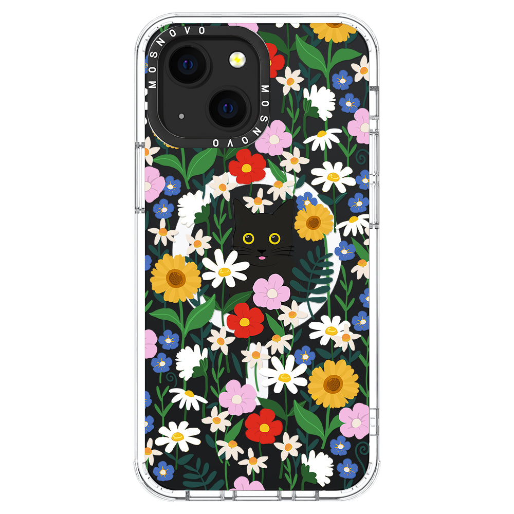 Black Cat in Garden Phone Case - iPhone 13 Case - MOSNOVO