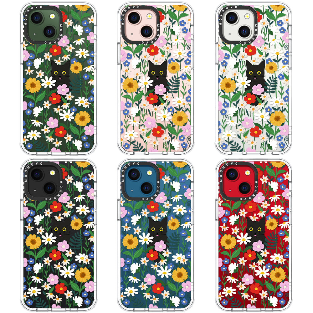 Black Cat in Garden Phone Case - iPhone 13 Mini Case - MOSNOVO