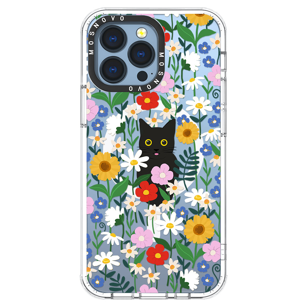Black Cat in Garden Phone Case - iPhone 13 Pro Case - MOSNOVO