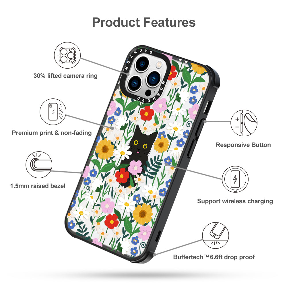 Black Cat in Garden Phone Case - iPhone 13 Pro Max Case - MOSNOVO