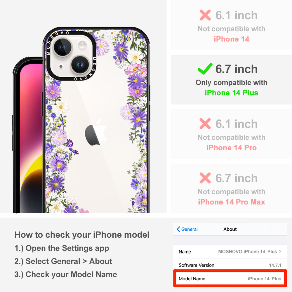 Purple Daisy Garden Phone Case - iPhone 14 Plus Case - MOSNOVO