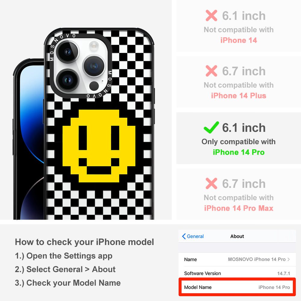 Smile Checkered Phone Case - iPhone 14 Pro Case - MOSNOVO