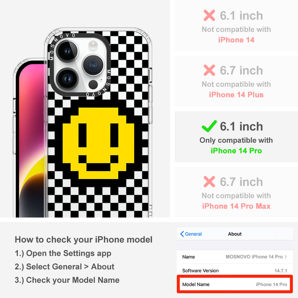 Smile Checkered Phone Case - iPhone 14 Pro Case - MOSNOVO