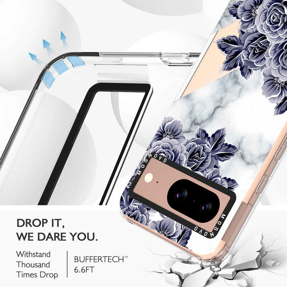 Marble with Purple Flowers Phone Case - Google Pixel 8 Case - MOSNOVO