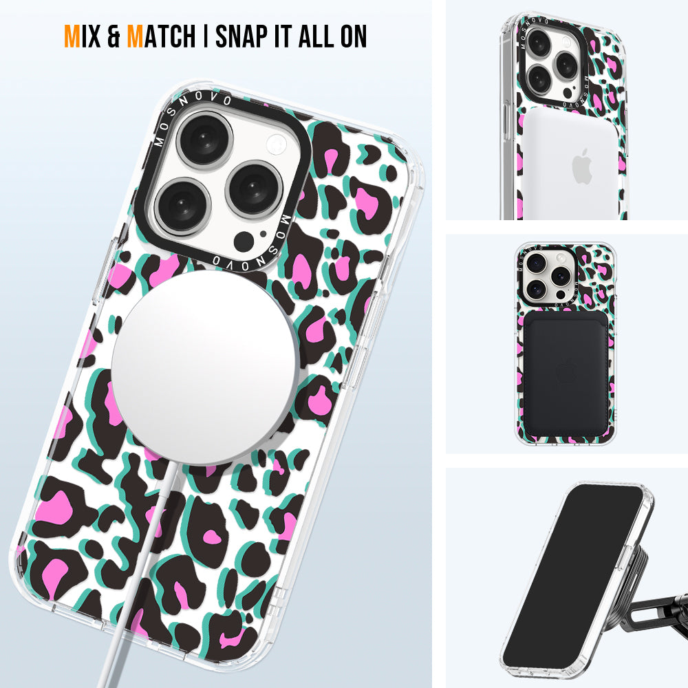 Hot Pink Leopard Print Phone Case - iPhone 15 Pro Case - MOSNOVO